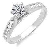 1.25 Carat (ctw) 14k White Gold Round Diamond Ladies Bridal Engagement Ring; Center 0.74 CT