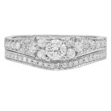 1.00 Carat (ctw) 10k White Gold Round Diamond Ladies Bridal Engagement Ring Matching Band Set