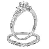 1.00 Carat (ctw) 10k White Gold Round Diamond Ladies Bridal Engagement Ring Matching Band Set