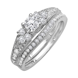 1.00 Carat (ctw) 14k White Gold Round Diamond Ladies Bridal Engagement Ring Matching Band Set