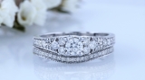 1.00 Carat (ctw) 14k White Gold Round Diamond Ladies Bridal Engagement Ring Matching Band Set