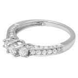 0.86 Carat (ctw) 14k White Gold Round Diamond Ladies 3 Stone Vintage Bridal Engagement Ring