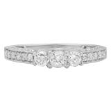 0.86 Carat (ctw) 14k White Gold Round Diamond Ladies 3 Stone Vintage Bridal Engagement Ring