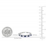 Alternate Round Blue Sapphire & 0.38 Carat White Diamond Stackable Wedding Band for Women in 10K White Gold