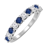 Alternate Round Blue Sapphire & 0.50 Carat White Diamond Stackable Wedding Band for Women in 10K White Gold