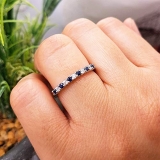 Alternate Round 0.20 Carat Blue Cubic Zirconia & 0.13 Carat White Diamond Stackable Wedding Band for Women in 10K White Gold