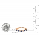 Alternate Round Blue Sapphire & 0.38 Carat White Diamond Stackable Wedding Band for Women in 10K Rose Gold