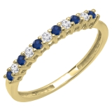 Alternate Round Blue Sapphire & 0.13 Carat White Diamond Stackable Wedding Band for Women in 10K Yellow Gold