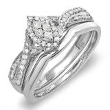0.30 Carat (ctw) 10k White Gold Round Diamond Ladies Bridal Split Shank Marquise Shaped Engagement Ring Matching Band Wedding Set