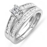 0.80 Carat (ctw) 10k White Gold Princess and Round Diamond Ladies Bridal Engagement Ring Matching Band Set 4/5 CT