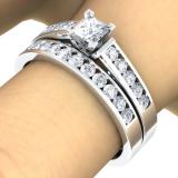 0.80 Carat (ctw) 10k White Gold Princess and Round Diamond Ladies Bridal Engagement Ring Matching Band Set 4/5 CT