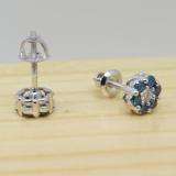 0.40 Carat (ctw) 10K White Gold White & Blue Round Cut Diamond Cluster Flower Stud Earrings