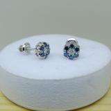 0.40 Carat (ctw) 10K White Gold White & Blue Round Cut Diamond Cluster Flower Stud Earrings