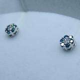 0.40 Carat (ctw) 10K White Gold White & Blue Round Cut Diamond Cluster Flower Stud Earrings