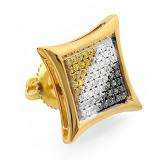 0.16 Carat (ctw) 14K Yellow Gold Round Blue White & Yellow Diamond Micro Pave Kite Shape Stud Earring 1/6 CT (Only 1pc)