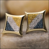 0.33 Carat (ctw) 14K Yellow Gold Blue White & Yellow Round Diamond Micro Pave Setting Kite Shape Stud Earrings 1/3 CT