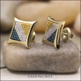 0.33 Carat (ctw) 14K Yellow Gold Blue White & Yellow Round Diamond Micro Pave Setting Kite Shape Stud Earrings 1/3 CT