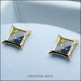 0.33 Carat (ctw) 14K Yellow Gold Blue White & Yellow Round Diamond Micro Pave Setting Kite Shape Stud Earrings 1/3 CT