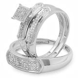 0.33 Carat (ctw) 14K White Gold Round White Diamond Men & Womens Micro Pave Engagement Ring Trio Bridal Set 1/3 CT