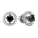 1.00 Carat (ctw) Sterling Silver Ladies Round Black & White Diamond Stud Earrings Jackets can be separated