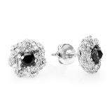 0.40 Carat (ctw) Sterling Silver Black & White Round Diamond Ladies Swirl Stud Earrings