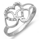 0.10 Carat (ctw) Sterling Silver Round Brilliant Diamond Ladies Promise Three Heart Infinity Love Engagement Ring