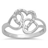 0.10 Carat (ctw) Sterling Silver Round Brilliant Diamond Ladies Promise Three Heart Infinity Love Engagement Ring