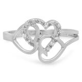 0.10 Carat (ctw) Sterling Silver Round Brilliant Diamond Ladies Promise Three Heart Infinity Love Engagement Ring