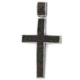 1.20 Carat (ctw) Sterling Silver Round Black Diamond Micro Pave Men's Hip Hop Religious Cross Pendant 1 1/4 CT