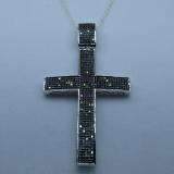 1.20 Carat (ctw) Sterling Silver Round Black Diamond Micro Pave Men's Hip Hop Religious Cross Pendant 1 1/4 CT
