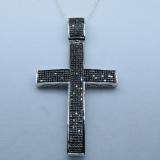 1.20 Carat (ctw) Sterling Silver Round Black Diamond Micro Pave Men's Hip Hop Religious Cross Pendant 1 1/4 CT