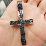 1.20 Carat (ctw) Sterling Silver Round Black Diamond Micro Pave Men's Hip Hop Religious Cross Pendant 1 1/4 CT