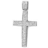 1.10 Carat (ctw) Sterling Silver Micro Pave Diamond Men's Hip Hop Religious Cross Pendant