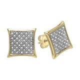 0.20 Carat (ctw) Round White Diamond Kite Men's Hip Hop Iced Stud Earrings 1/5 CT 14K Yellow Gold