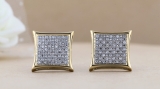 0.20 Carat (ctw) Round White Diamond Kite Men's Hip Hop Iced Stud Earrings 1/5 CT 14K Yellow Gold