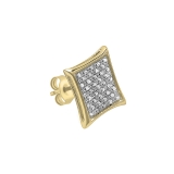 0.10 Carat (ctw) Round White Diamond Kite Men's Hip Hop Iced Stud Earring 1/10 CT 18K Yellow Gold (Only 1 Pc)