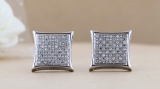 0.20 Carat (ctw) Round White Diamond Kite Men's Hip Hop Iced Stud Earrings 1/5 CT Sterling Silver