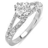 1.00 Carat (ctw) 14k White Gold Round Diamond Ladies Solitaire with Accents Split Shank Bridal Engagement Ring