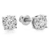 0.33 Carat (ctw) 14K White Gold Round Cut Diamond Round Shape Cluster Earrings 1/3 CT Look of 1 CT