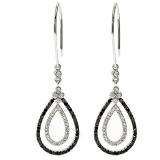 0.70 Carat (ctw) 10k White Gold Round Black & White Diamond Dangling Drop Earrings