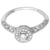 0.38 Carat (Ctw) 10k White Gold Round Diamond Bridal Halo Style Vintage & Antique Milgrain Engagement Ring