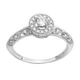 0.38 Carat (Ctw) 10k White Gold Round Diamond Bridal Halo Style Vintage & Antique Milgrain Engagement Ring