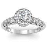 0.38 Carat (Ctw) 14k White Gold Round Diamond Bridal Halo Style Vintage & Antique Milgrain Engagement Ring