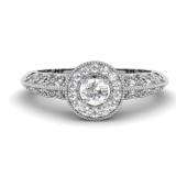 0.38 Carat (Ctw) 14k White Gold Round Diamond Bridal Halo Style Vintage & Antique Milgrain Engagement Ring