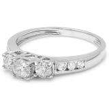 0.90 Carat (ctw) 10k White Gold Round Cut Diamond Ladies 3 Stone Engagement Bridal Ring