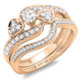 0.75 Carat (ctw) 14K Rose Gold Round Diamond Ladies Bridal Engagement Ring With Two Wedding Bands 3 Piece Set 3/4 CT