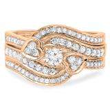 0.75 Carat (ctw) 14K Rose Gold Round Diamond Ladies Bridal Engagement Ring With Two Wedding Bands 3 Piece Set 3/4 CT