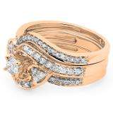 0.75 Carat (ctw) 14K Rose Gold Round Diamond Ladies Bridal Engagement Ring With Two Wedding Bands 3 Piece Set 3/4 CT