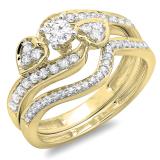 0.75 Carat (ctw) 18K Yellow Gold Round Diamond Ladies Bridal Engagement Ring With Two Wedding Bands 3 Piece Set 3/4 CT