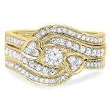 0.75 Carat (ctw) 18K Yellow Gold Round Diamond Ladies Bridal Engagement Ring With Two Wedding Bands 3 Piece Set 3/4 CT